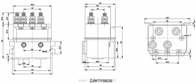ZJWTP50DE型電動(dòng)絞盤專用直流接觸器安裝尺寸