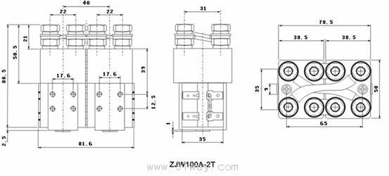 ZJW100A-2T直流接觸器安裝尺寸