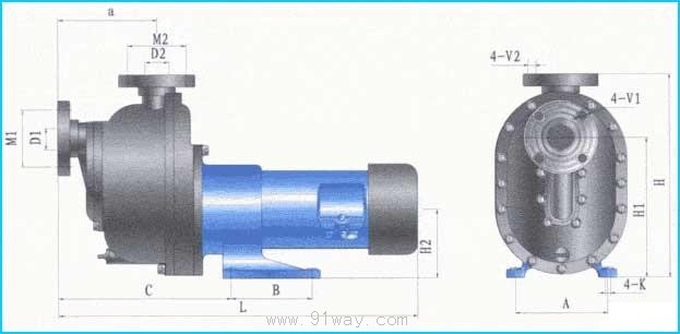 ZCQF型氟塑料自吸磁力泵結(jié)構(gòu)圖及外形尺寸