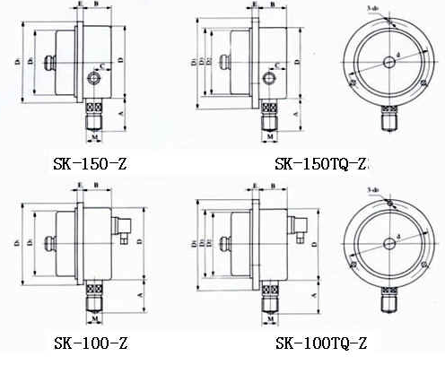 SK60/100/150數(shù)顯耐震電接點壓力表外形尺寸2