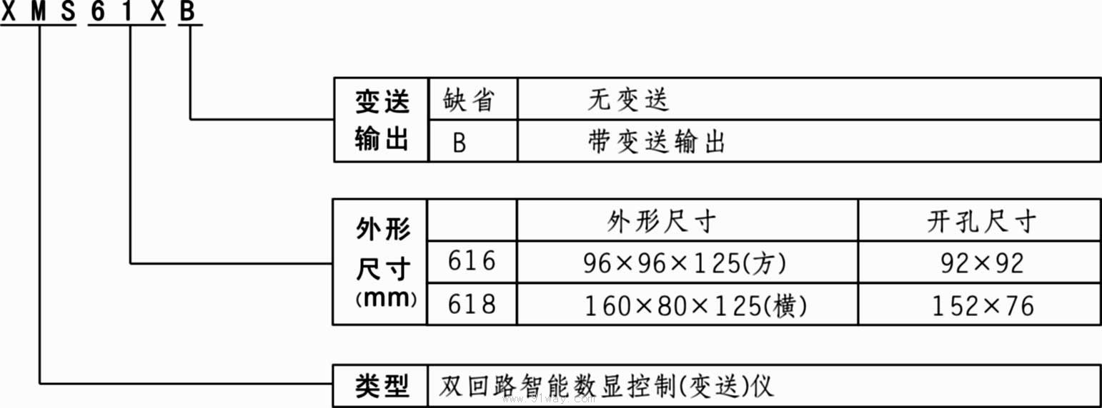 XMS61X系列雙回路智能數(shù)顯控制(變送)儀選用說(shuō)明