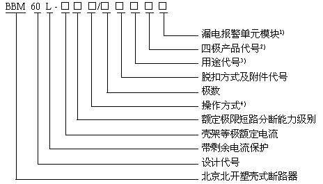 BBM60L系列帶剩余電流保護(hù)塑殼式斷路器型號說明