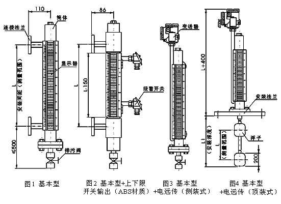 UHZ-58/D系列頂裝式磁翻板液位計外形尺寸