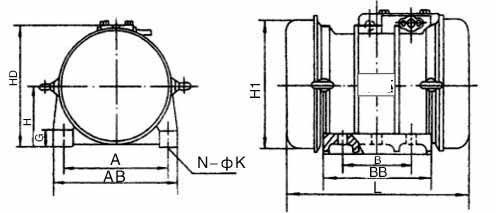 TZDC系列振動(dòng)電機(jī)外形尺寸
