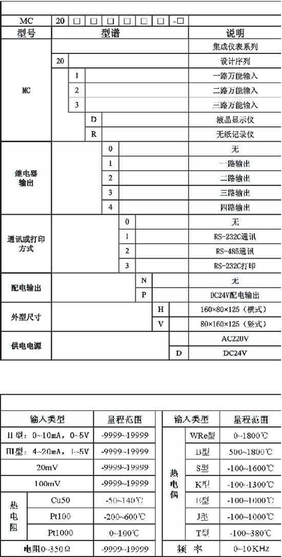 DY200R無紙記錄儀型號(hào)說明