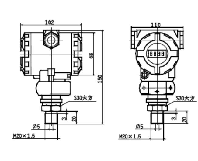 SPB102系列數(shù)字式壓力變送器外形尺寸