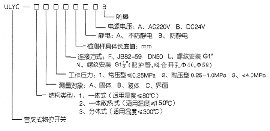 ULYC音叉式物位開關選型說明