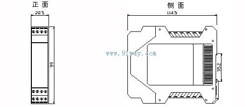 PRG-5000M熱電偶輸入/熱電偶輸出隔離式安全柵外形尺寸