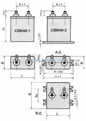 CBB48型交流金屬化聚丙烯膜介質(zhì)電容器外形尺寸