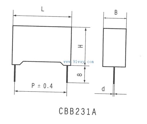 CBB231A介質(zhì)電容器外形尺寸