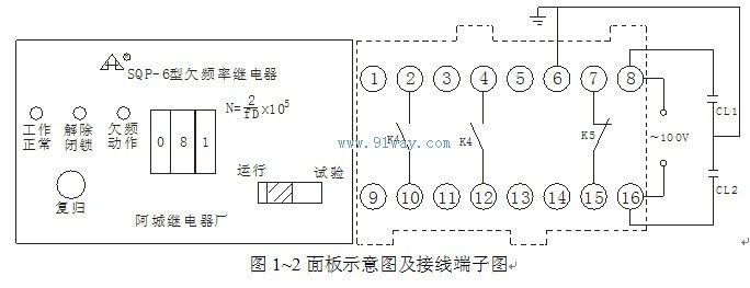SQP-6型欠頻率繼電器接線圖