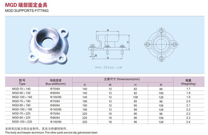 MGD端部固定金具外形尺寸及技術(shù)參數(shù)