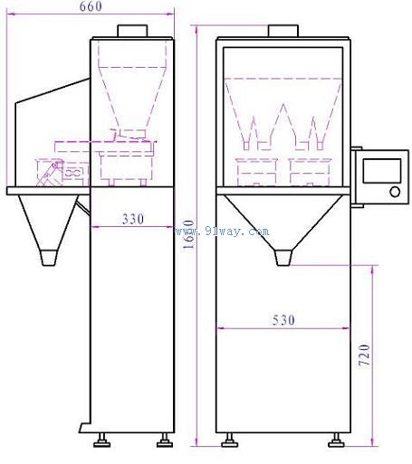 BGZ-Z1半自動稱重充填包裝機(jī)外形尺寸