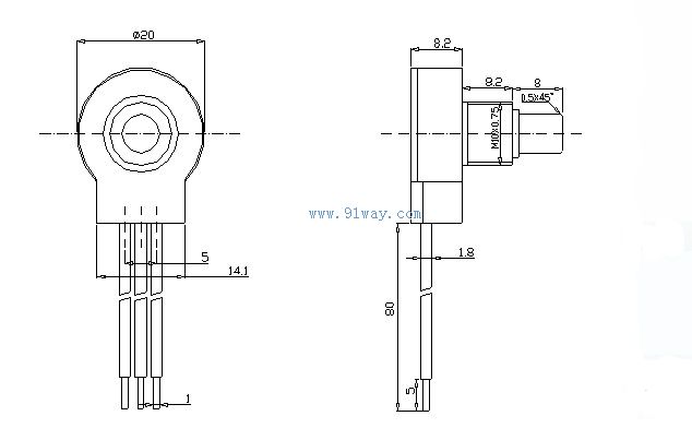 POC20玻璃釉電位器外形尺寸