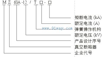MZ63A-12(VS1)戶內(nèi)交流高壓真空斷路器型號說明