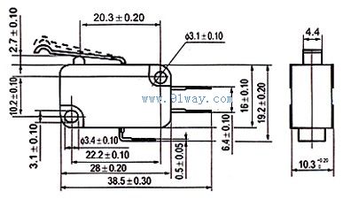 V-154-1C25微動開關安裝尺寸
