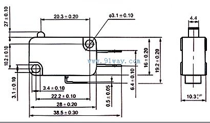 V-151-1C25微動開關(guān)安裝尺寸