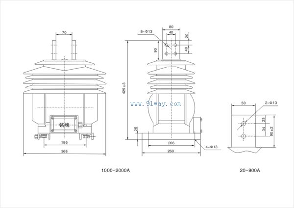 LZW-20支柱式全封閉戶外澆注絕緣電流互感器外形及安裝尺寸