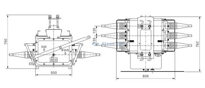 FZW28-12戶外高壓用戶分界負(fù)荷開關(guān)外形及安裝尺寸