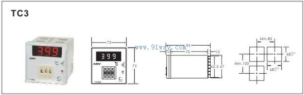 TC3Series溫度控制器開孔尺寸