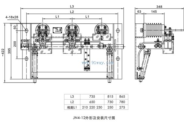 JN4-12型戶內(nèi)高壓接地開關(guān)安裝尺寸