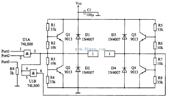 雙向調(diào)速直流電機(jī)驅(qū)動(dòng)電路接線圖