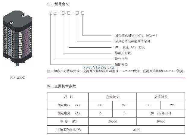 F13系列交直流輔助開關(guān)技術(shù)參數(shù)