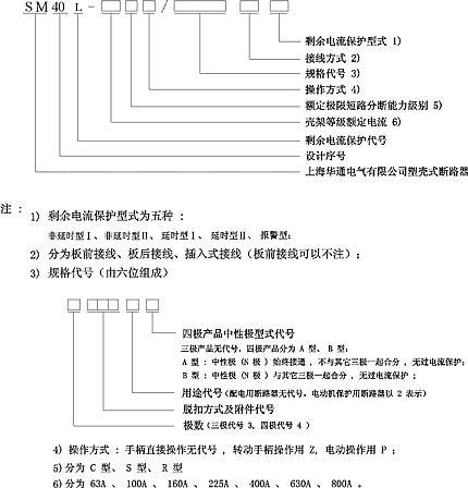 SM40L系列帶剩余電流保護(hù)塑殼斷路器型號說明