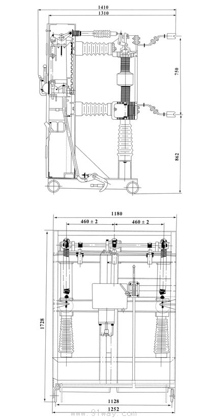 ZN39-40.5C系列戶內(nèi)高壓真空斷路器外形及安裝尺寸圖