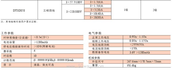 DTSD858型三相電子式多功能電能表技術(shù)參數(shù)