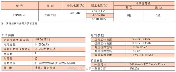 DSSD858型三相電子式多功能電能表技術(shù)參數(shù)