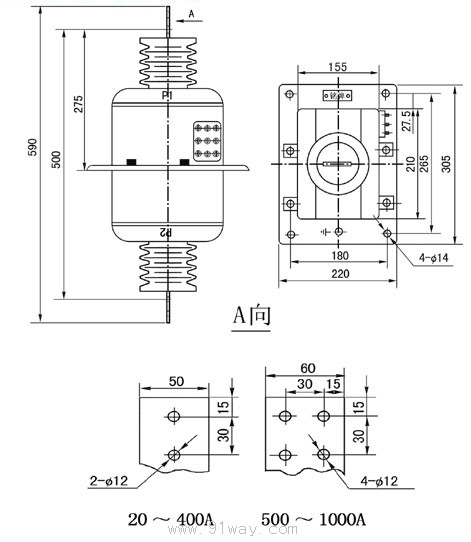 LAZBJ3-10G型電流互感器安裝尺寸