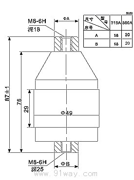ZKTJ-315、500/1140型陶瓷真空開關(guān)管外形尺寸