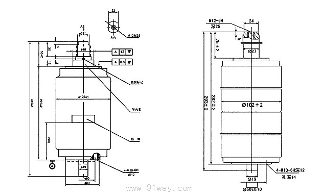 ZKBD-1250/12-31.5型真空開(kāi)關(guān)管外形尺寸