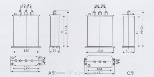 BCMJ0.23(0.22)系列單相低壓并聯(lián)電力電容器外形尺寸