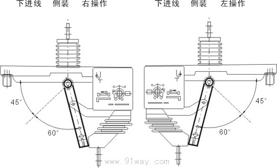GNF38-12/630A型戶內(nèi)環(huán)網(wǎng)柜隔離開(kāi)關(guān)左右操作圖