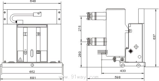 VS1+系列戶內(nèi)高壓真空斷路器外形尺寸圖