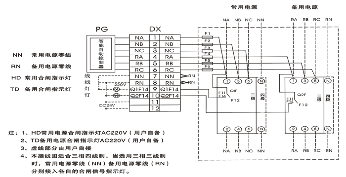 M-ATS1系列智能雙電源自動切換開關接點圖