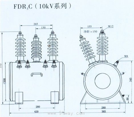 FDR3C-10KV系列全密封型放電線圈外形及安裝尺寸