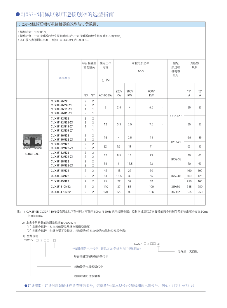 CJX3F-N系列機(jī)械聯(lián)鎖可逆接觸器技術(shù)參數(shù)及安裝尺寸