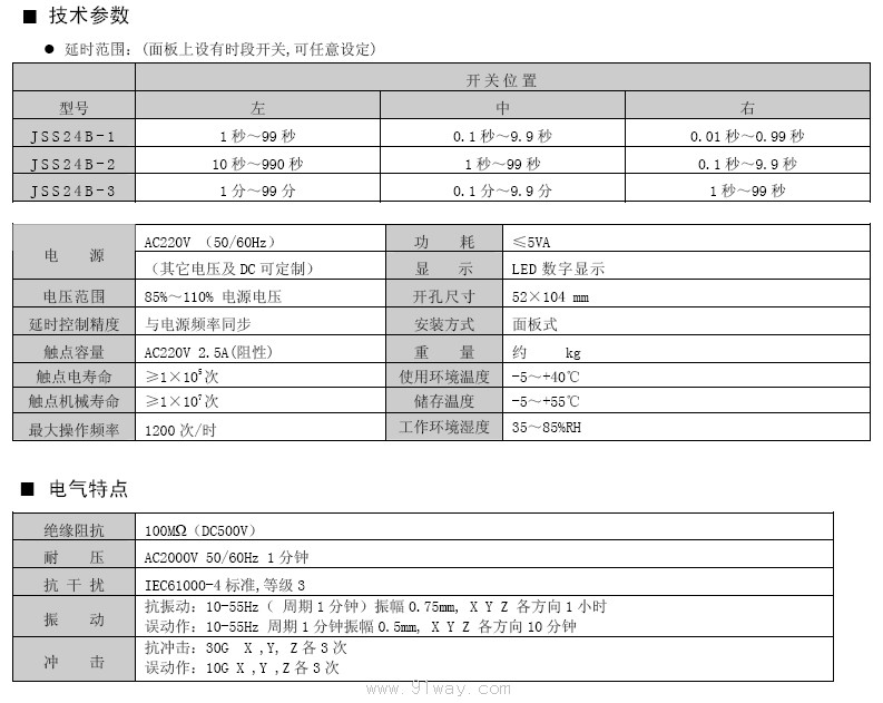JSS24系列智能型時間繼電器技術(shù)參數(shù)