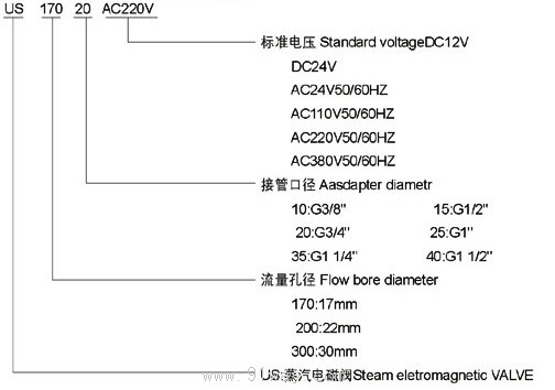 US系列蒸氣電磁閥型號說明