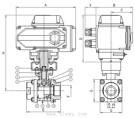 Q911F電動(dòng)絲口球閥外形尺寸
