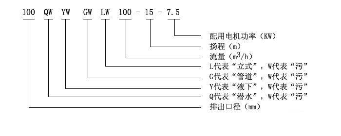 LW型直立式無堵塞排污泵型號說明
