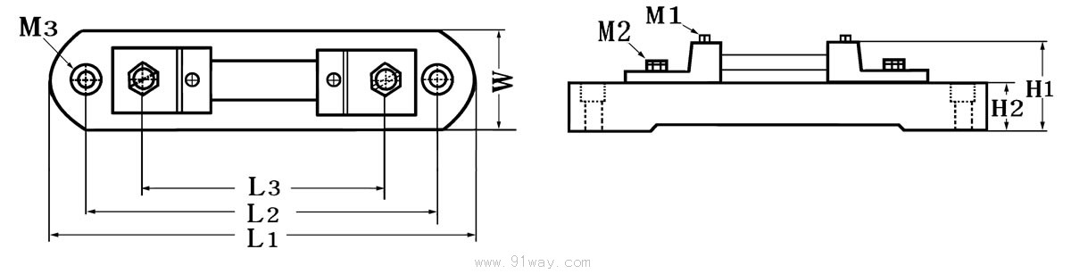 1A-125A系列分流器外形尺寸圖